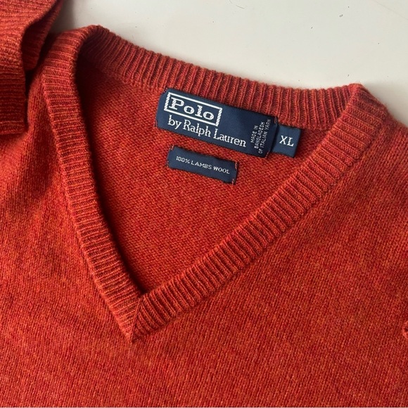 Polo Ralph Lauren Men’s Lambswool V-Neck Sweater Size XL Orange - Picture 4 of 5